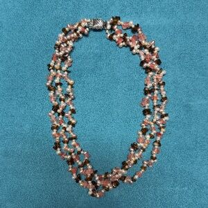 3 Layer Pearl and quartz Necklace